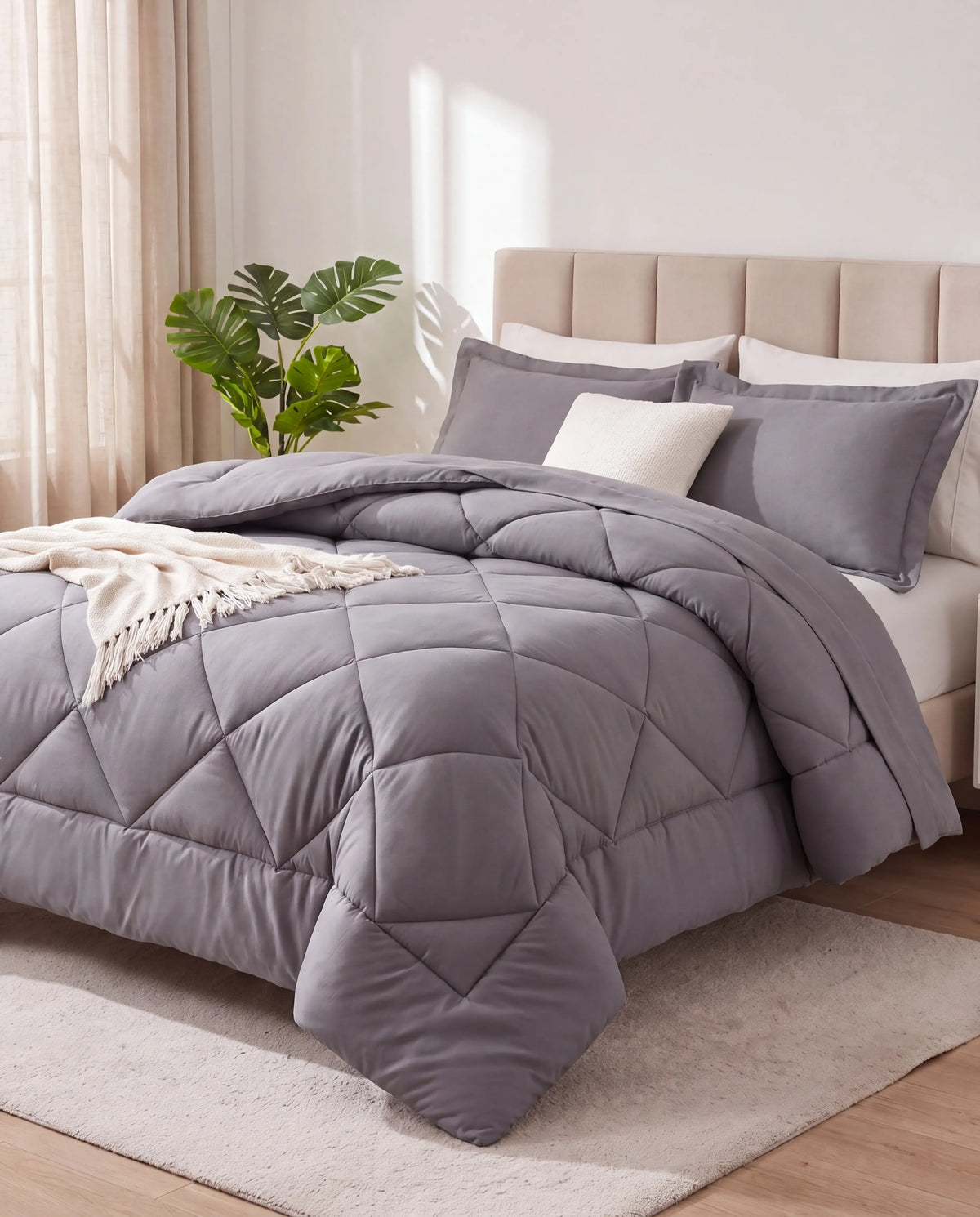 Couette 2-en-1 grise avec ses 2 taies