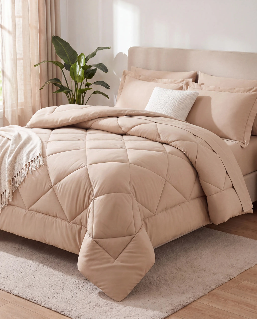 Couette 2-en-1 beige avec ses 2 taies