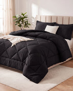 Couette 2-en-1 noire avec ses 2 taies
